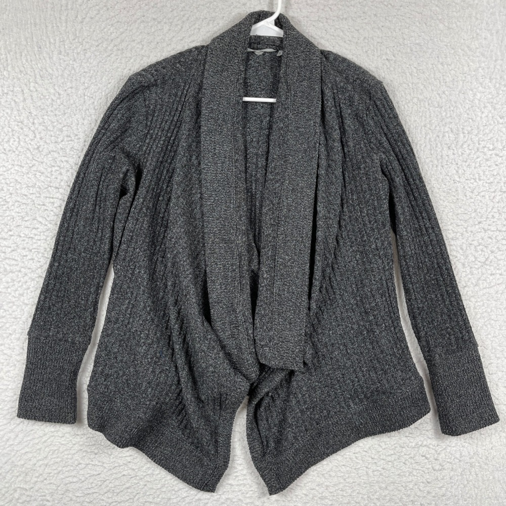 Athleta Pranayama Wrap Cardigan Womens Large Gray Ribbed Knit‎ Open Front 348864